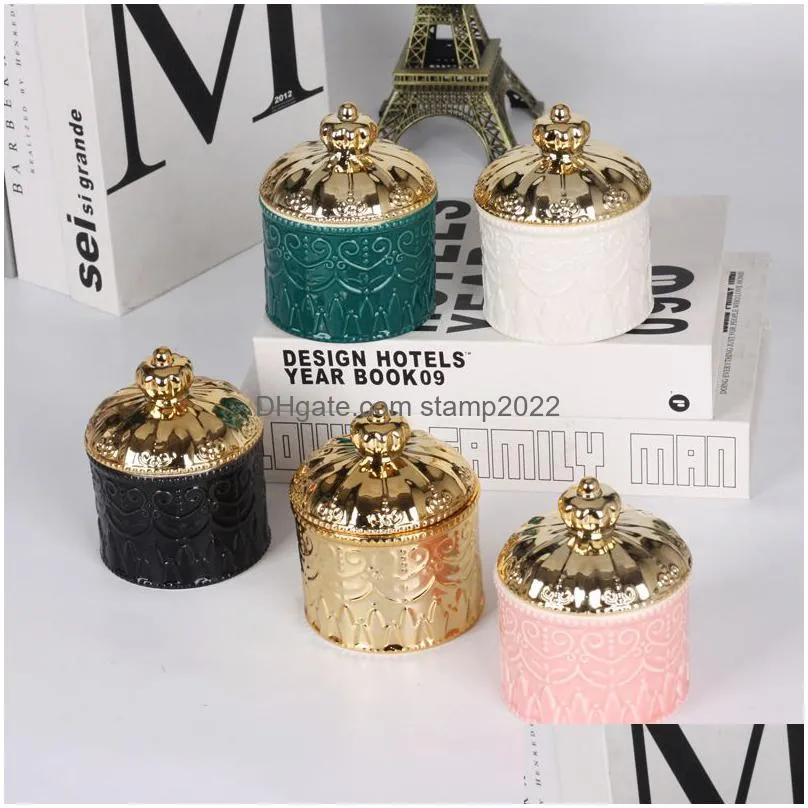 european-style electroplating ceramic storage jar display box crown jewelry boxes with lid desktop ornaments home storages supplies 20220831