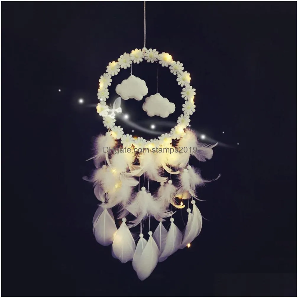 decorative objects figurines dream catcher bedroom wind chimes hanging decorations hand woven feather aerial ornament for infant gril gift