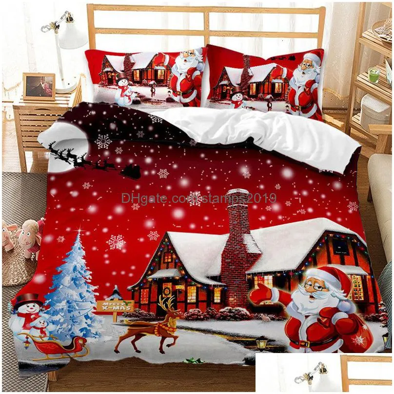 bedding sets red christmas duvet cover santa claus snowman twin king set microfiber 23pcs cartoon comforter with pillowcases 221124