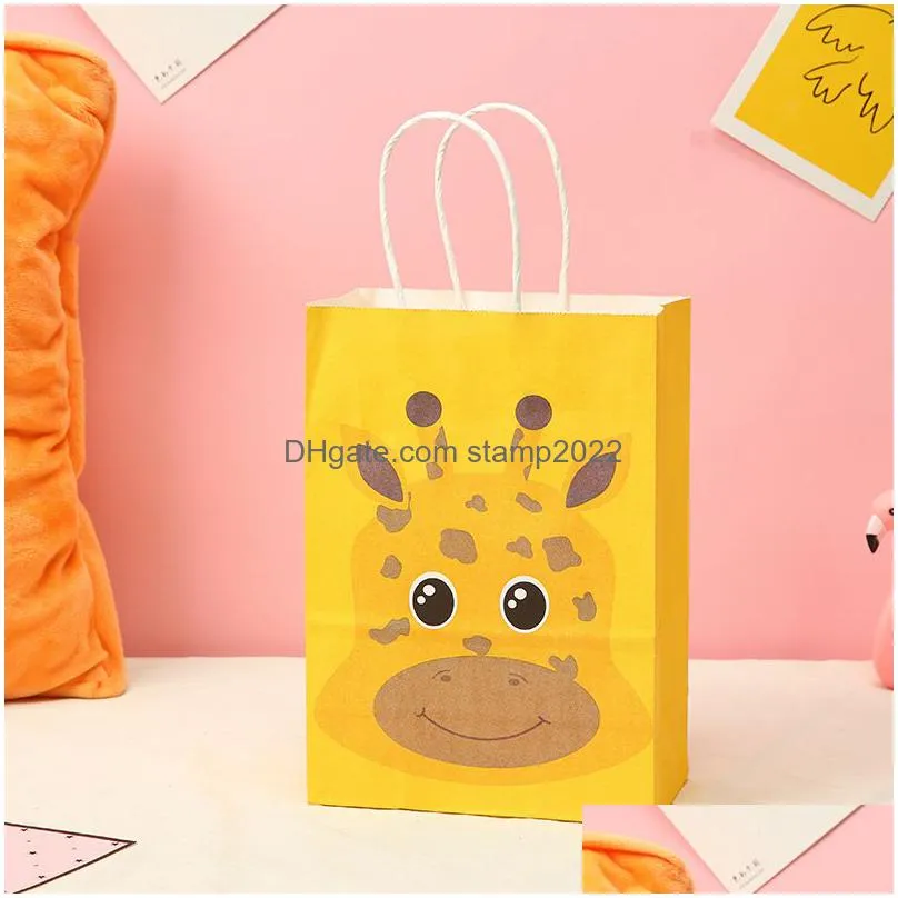 other event party supplies 5pcs paper bag jungle safari animal zoo happy birthday kids gift candy packaging bags baby shower decor dhrnx