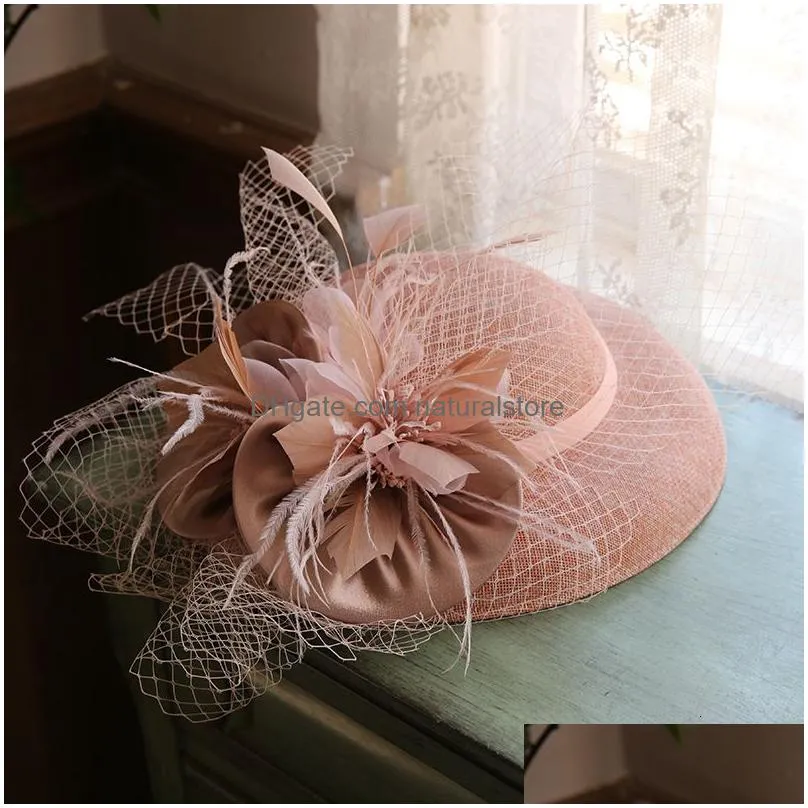 berets women`s big brim sinamay charming hat cocktail wedding party church headwear fashion headwear formal flower hair accessories