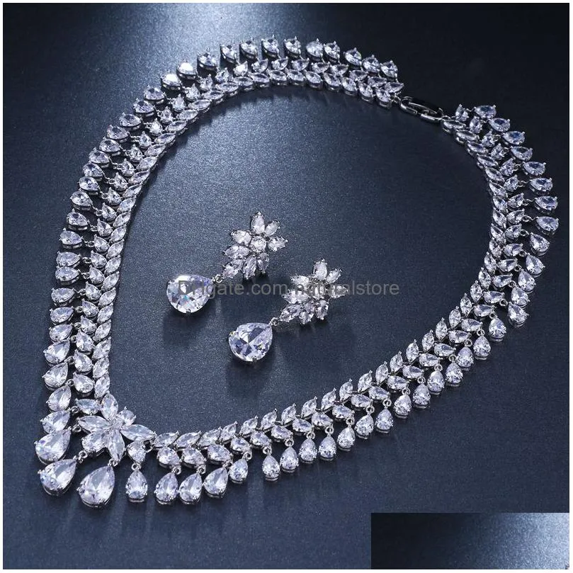 wedding jewelry sets emmaya luxury cubic zirconia bridal tear drop crystal party necklace 230213