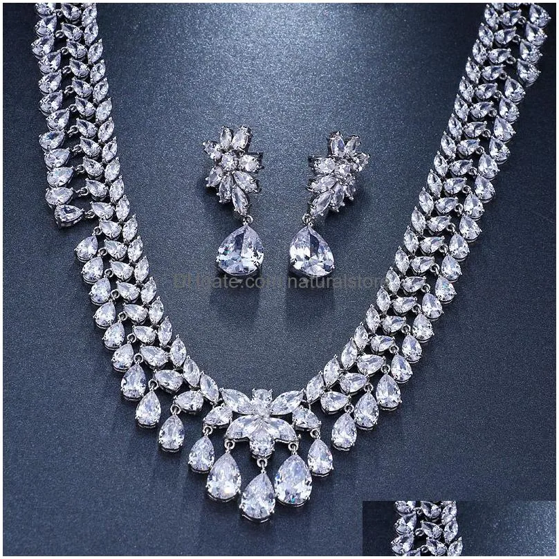 wedding jewelry sets emmaya luxury cubic zirconia bridal tear drop crystal party necklace 230213