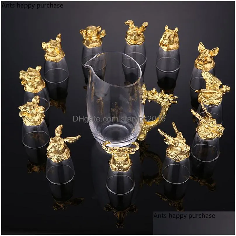 hip flasks twelve zodiac liquor wine glass set household small glasses chinese imitation european drinkware exquisite gift 230705