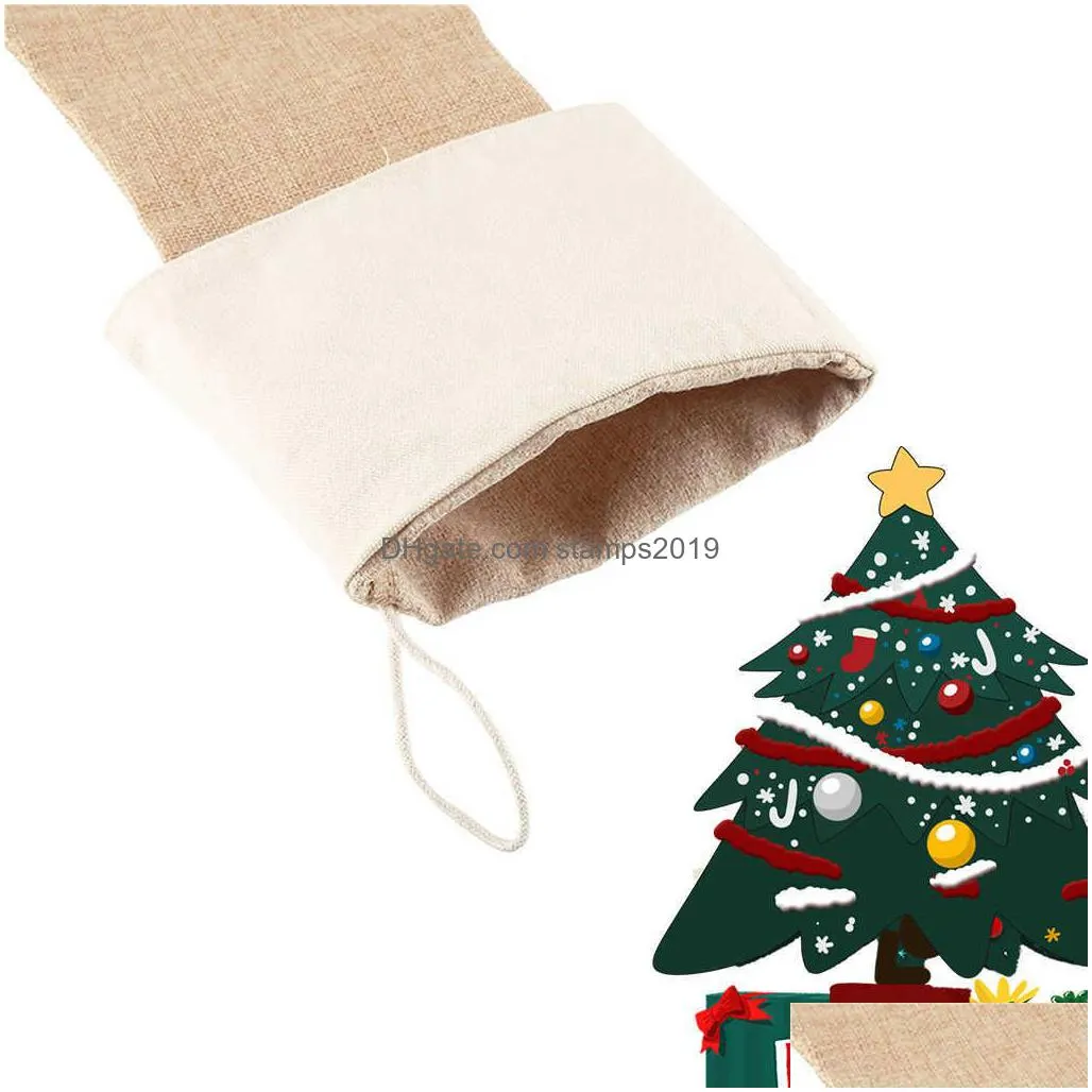 6pcs/set christmas socks large burlap stockings jute xmas stocking plain fireplace decor tabletop party decoration 211021