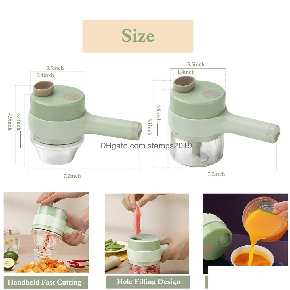 fruit vegetable tools 4 in 1 handheld electric slicer usb rechargeable portable food processor garlic chili onion celery ginger meat chopper