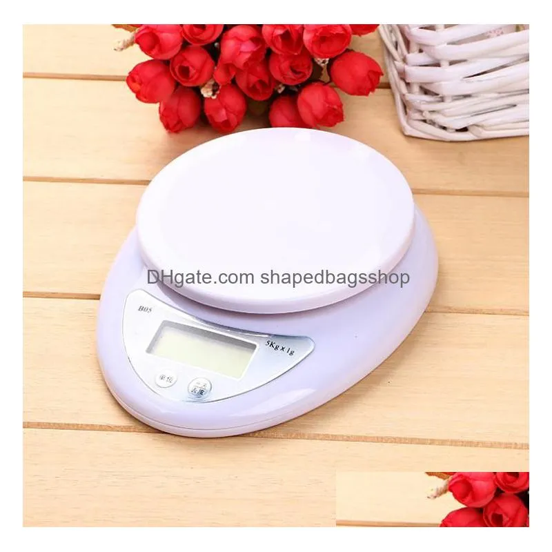 wholesale 60pcs 5kg home household portable lcd screen electronic digital kitchen food diet postal weight scale balance 5000g x 1g b05 free dhl