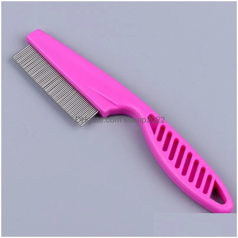 hairbrush pet dog grooming comb brush stainless steel dense tooth lice removal dogs comb tool plastic handle pets combs 20220901 e3