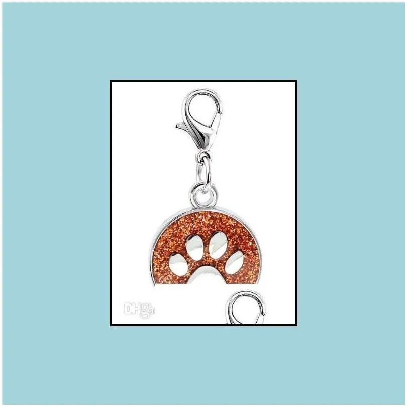 Charms 20Pcs/Lot Colors 18Mm Footprints Cat Dog Paw Print Hang Pendant Charms With Lobster Clasp Fit For Diy Keychains Fashion Jewel