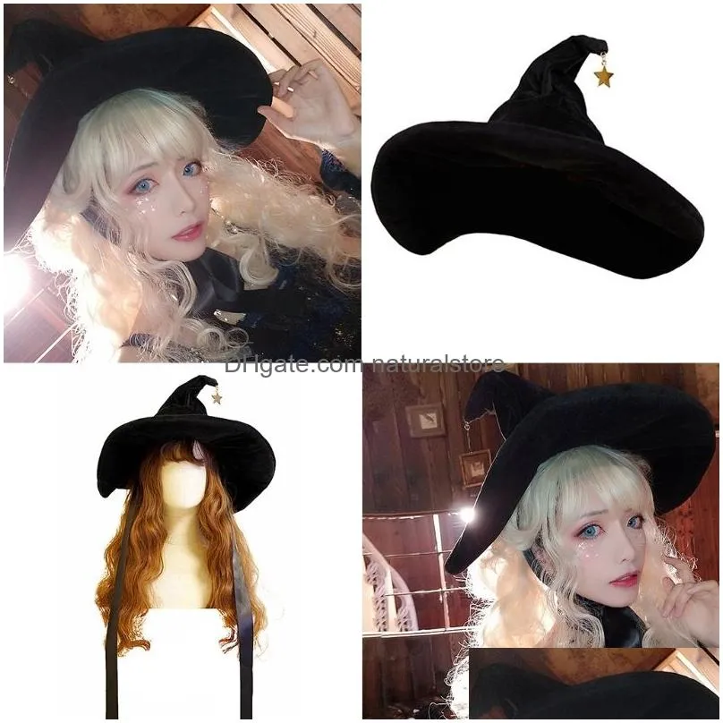 beanieskull caps women`s curved cone witch hat costume accessory women sharp pointed for halloween christmas party 220913