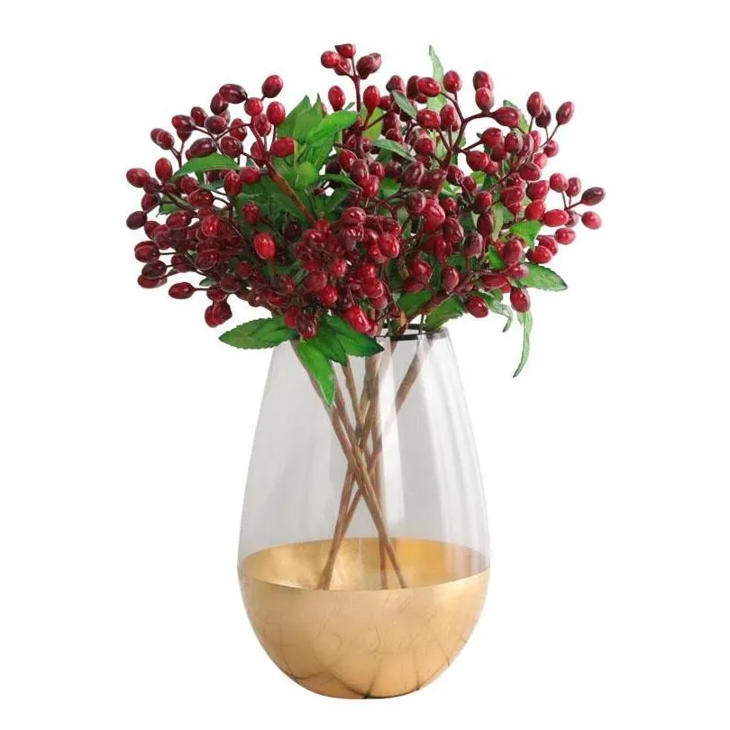 Decorative Flowers Wreaths 2Pcs/5 Branch Fake Blueberry Artificial Plant Floral Decor For Garden Home Ramadan Greenery Faux Plantas Otyyp