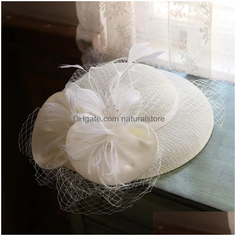 berets women`s big brim sinamay charming hat cocktail wedding party church headwear fashion headwear formal flower hair accessories