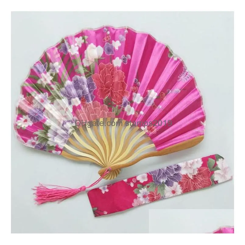 party favor 100pcs personalized cherry blossom design round cloth folding hand fan with gift bag wedding gifts sn2404 drop delivery dhbtw