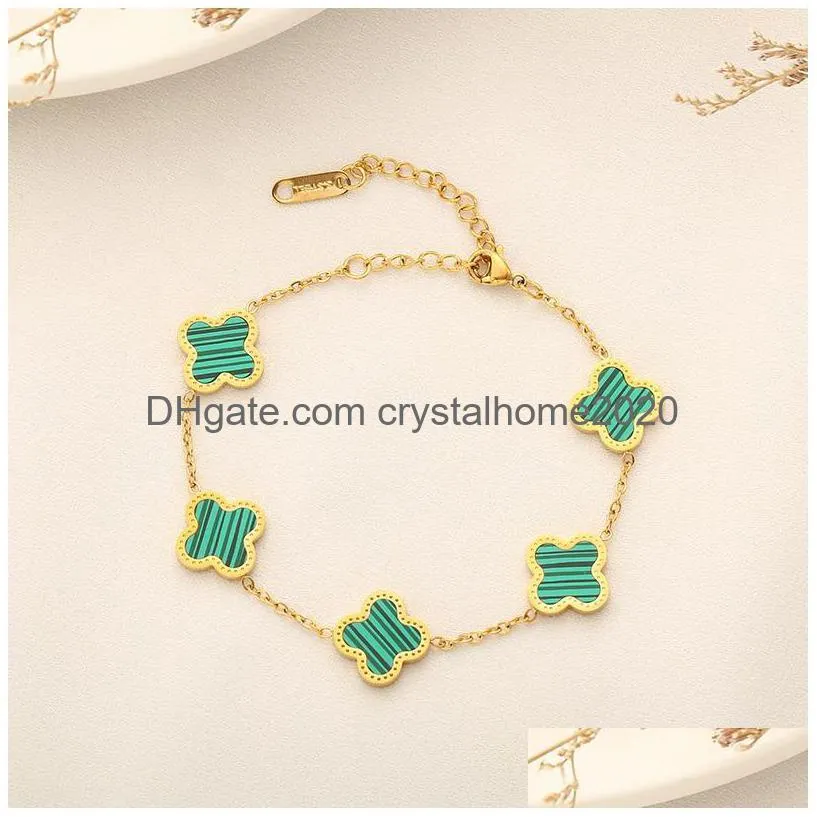 new popular colorful clover charm bracelet 18k gold stainless steel bracelets for women gift
