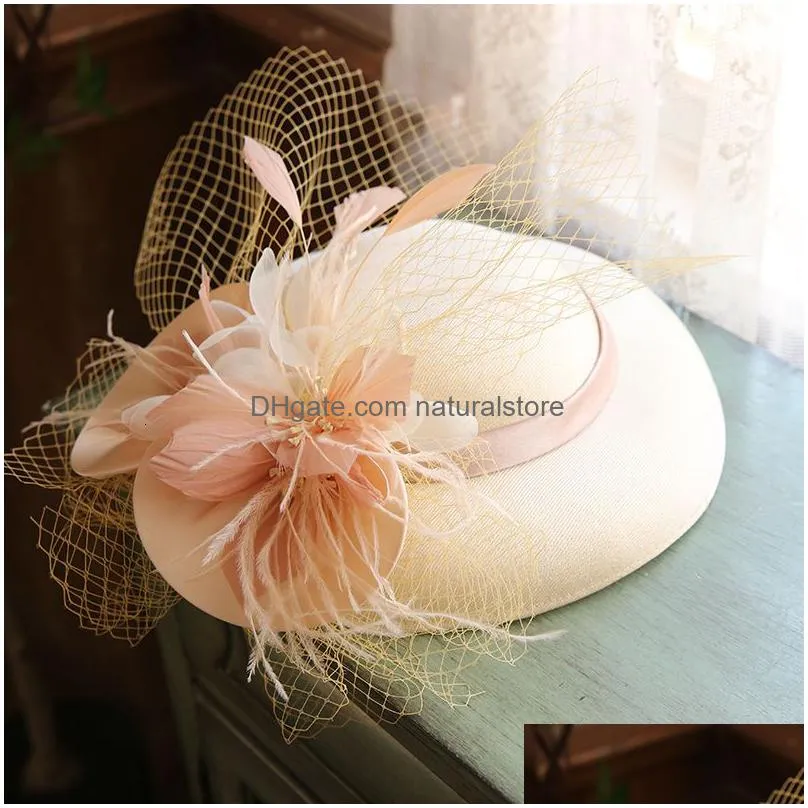 berets women`s big brim sinamay charming hat cocktail wedding party church headwear fashion headwear formal flower hair accessories