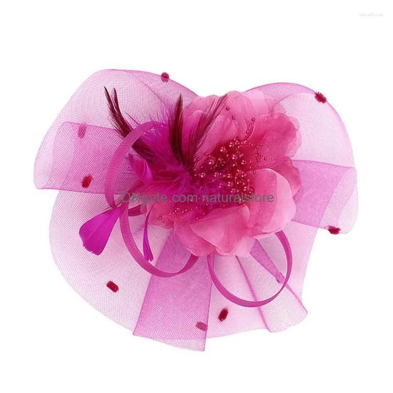 bandanas exquisite headband floral headdress mesh hair clip women decoration for wedding evening party (purple)