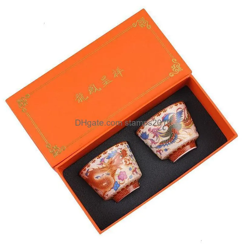 wine glasses jingdezhen chinese style ancient enamel color tea cup master dragon and phoenix pair kung fu sample set 230721