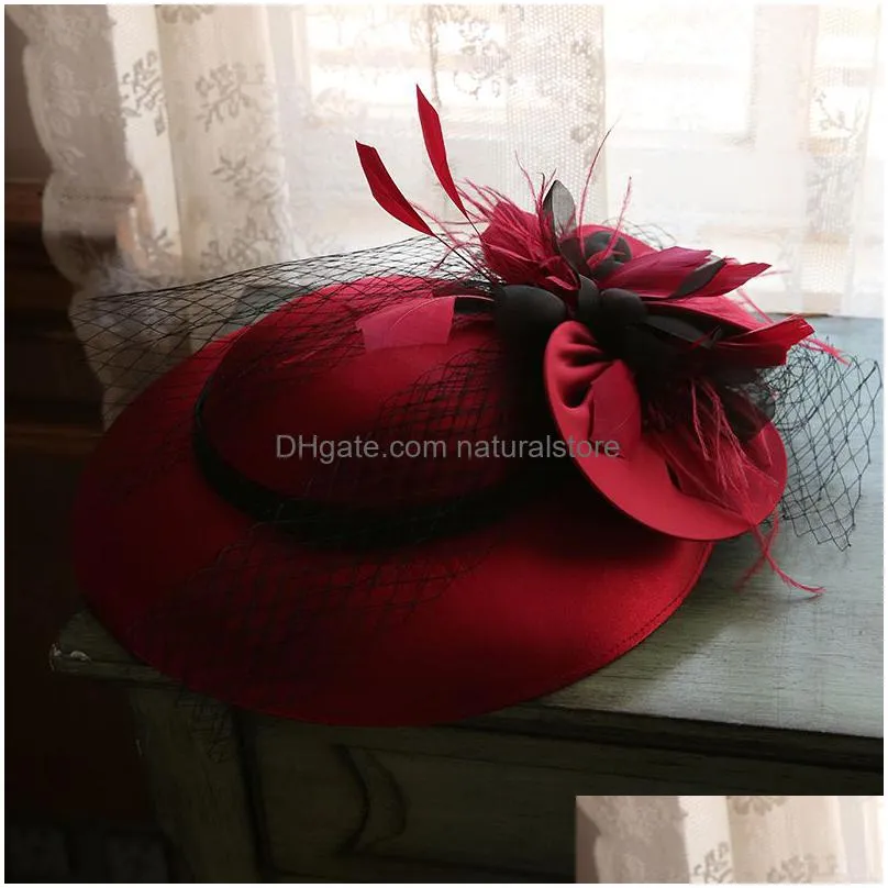 berets women`s big brim sinamay charming hat cocktail wedding party church headwear fashion headwear formal flower hair accessories