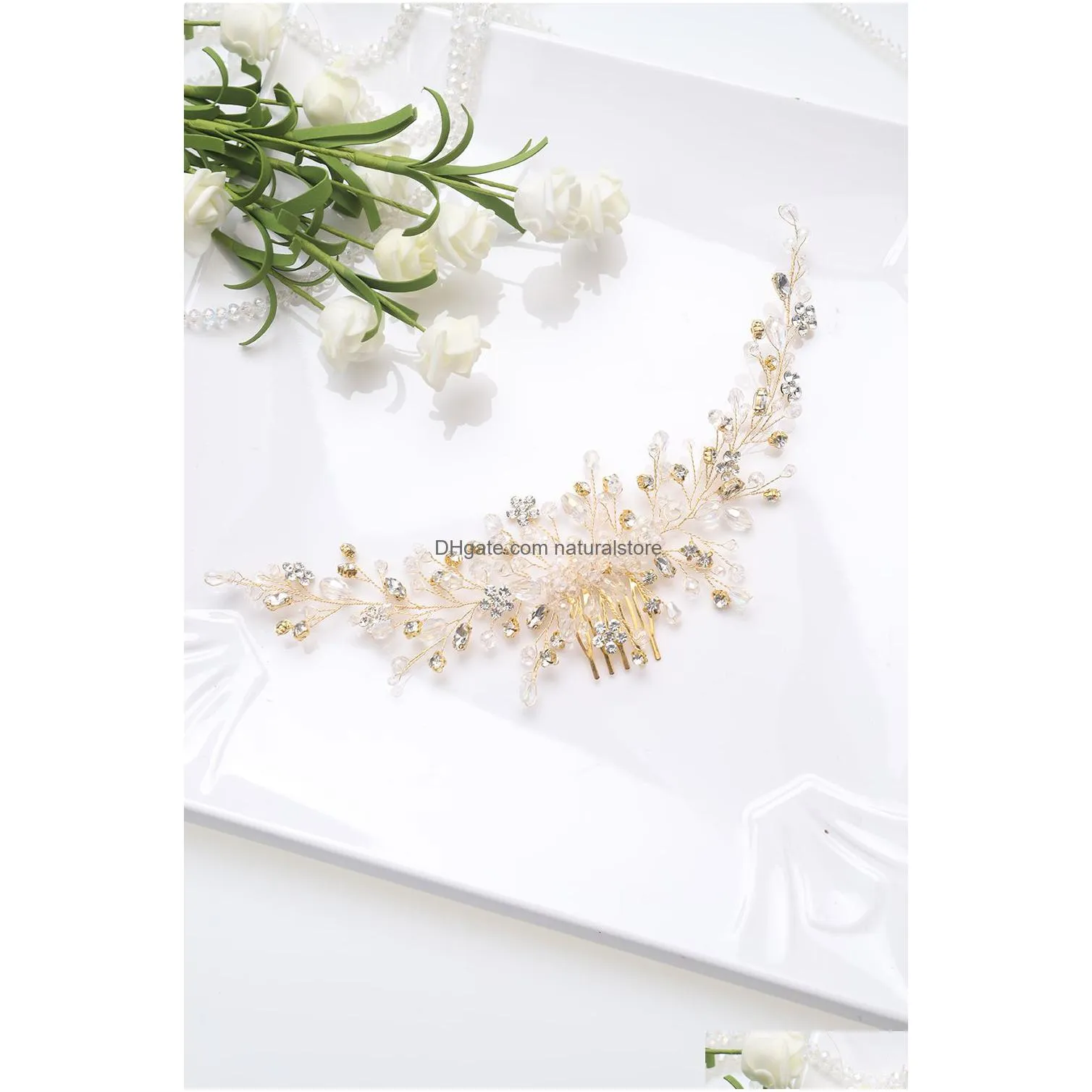 wedding hair jewelry vintage rose gold silver accessories bridal headwear shiny crystal comb elegant banquet for women 230202