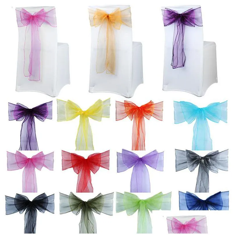 sashes 100pcs chair organza bows wedding party supplies christmas valentines decor sheer fabric decoration 230721