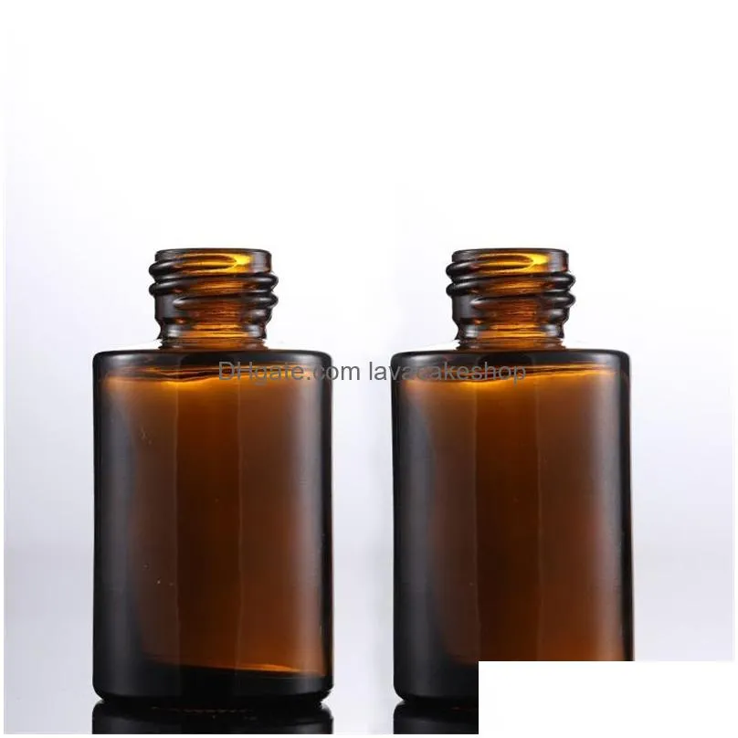 wholesale 30ml glass bottle flat shoulder frosted/transparent/amber round essential oil serum bottles with glasses dropper cosmetic essence 5348