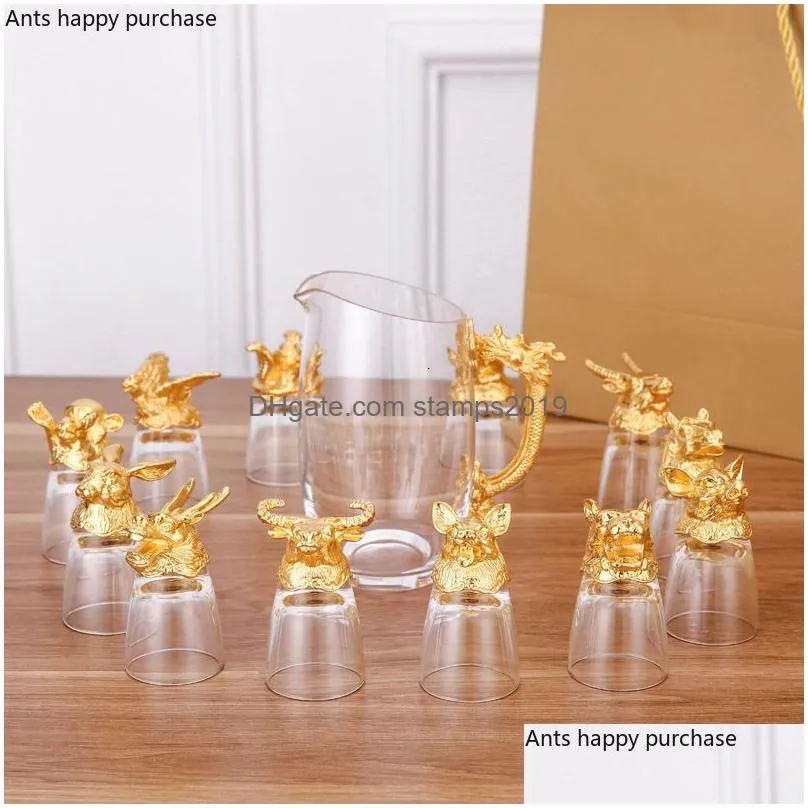 hip flasks twelve zodiac liquor wine glass set household small glasses chinese imitation european drinkware exquisite gift 230705