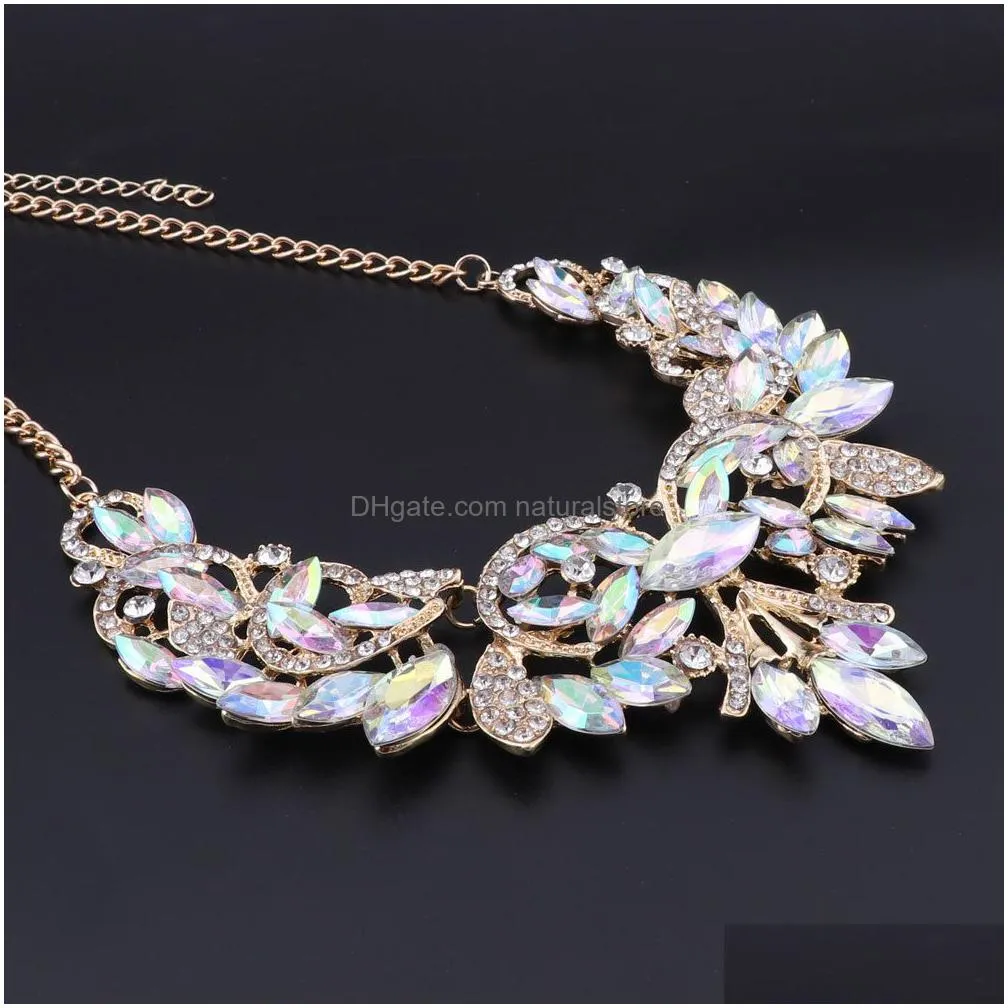 earrings necklace luxury indian bridal jewelry sets wedding party costume jewellery womens fashion gifts leaves crystal necklace earrings sets