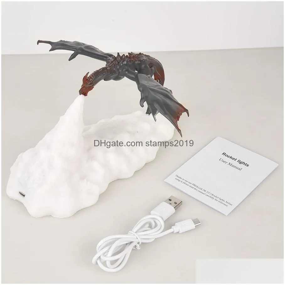 decorative objects figurines 3d room decor print led fire dragon ice lamps home desktop rechargeable lamp gift for children family