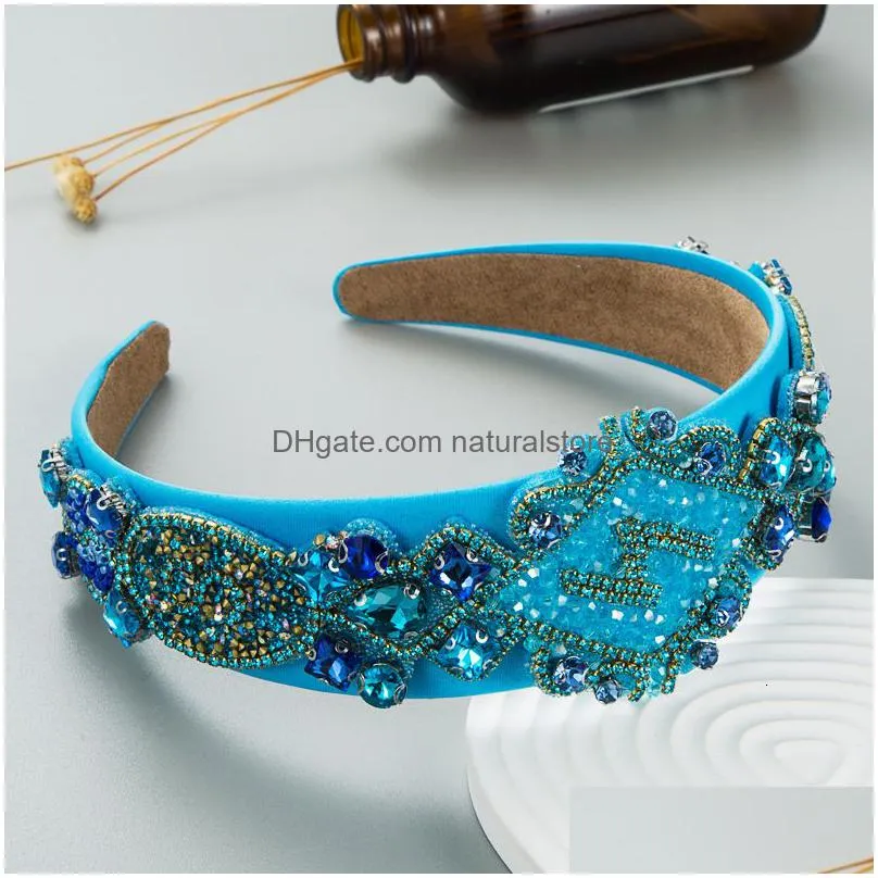 headbands women blue headband fashion casual crystal hairband padded headwear turban classic adult hair accessories 230325