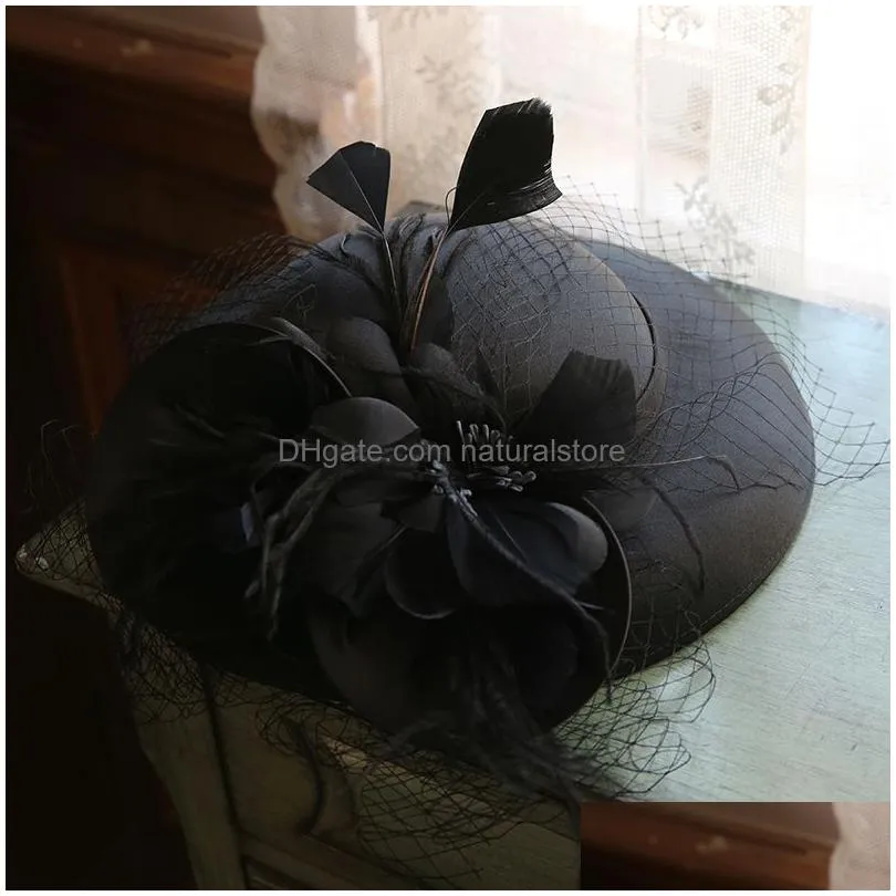 berets women`s big brim sinamay charming hat cocktail wedding party church headwear fashion headwear formal flower hair accessories