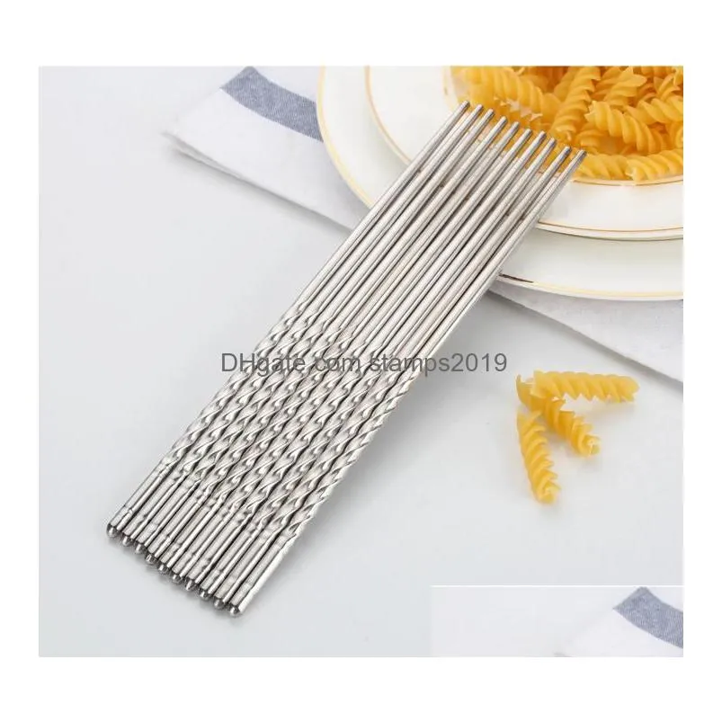 chopsticks 500 pairsorpack stainless steel anti-skip thread style durable sn173 drop delivery home garden kitchen dining bar flatware dhkwk