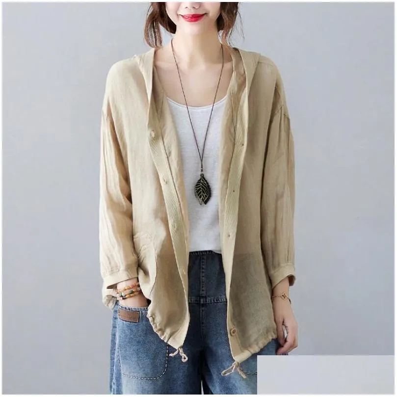 Womens Jackets Women Summer Cotton Linen Casual 2022 Simple Style