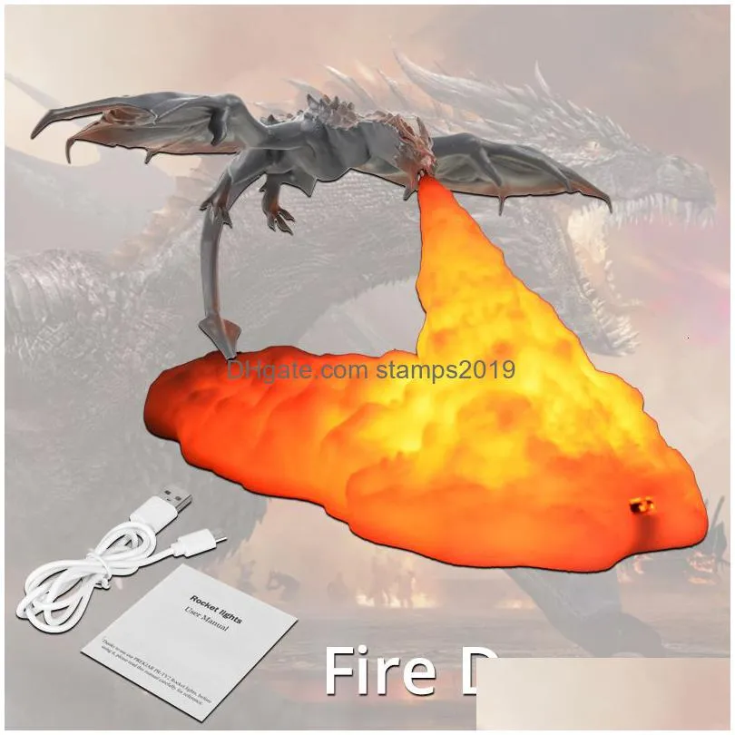 decorative objects figurines 3d room decor print led fire dragon ice lamps home desktop rechargeable lamp gift for children family