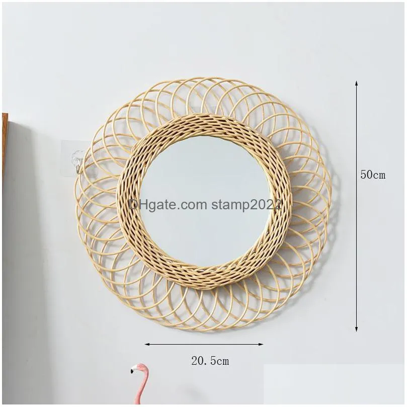 sun shape decorative mirror rattan innovative art decoration round makeup mirror dressing bathroom wall hanging mirrors 20220826 e3