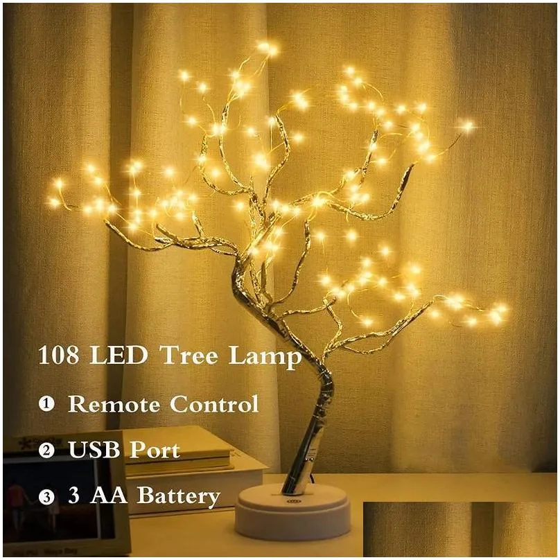 night lights 108 led sparkle fairy spirit tree lamp remote control diy artificial 8 modes usb/battery tabletop bonsai light drop del otjfv