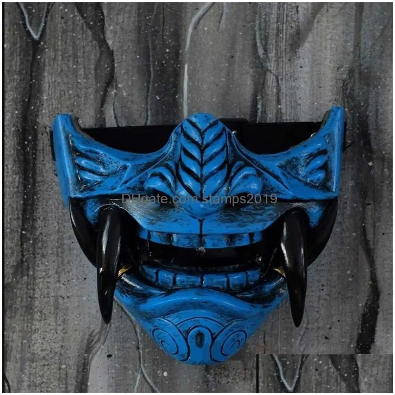 party masks adult unisex latex japanese prajna hannya noh kabuki demon samurai half face mask halloween 230705