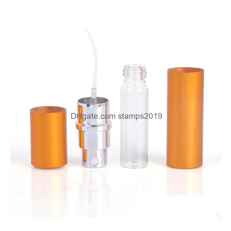 packaging bottles wholesale 7 colors 5cc smooth aluminium per bottle 5ml refillable atomizer travel fragrance glass spray drop deliv dho15