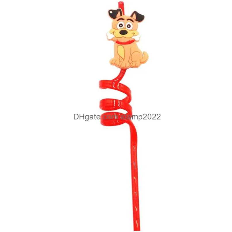 1pc reusable plastic straws cartoon animal drinking straws bar birthday for children kitchen home party decorations supplies 20220827