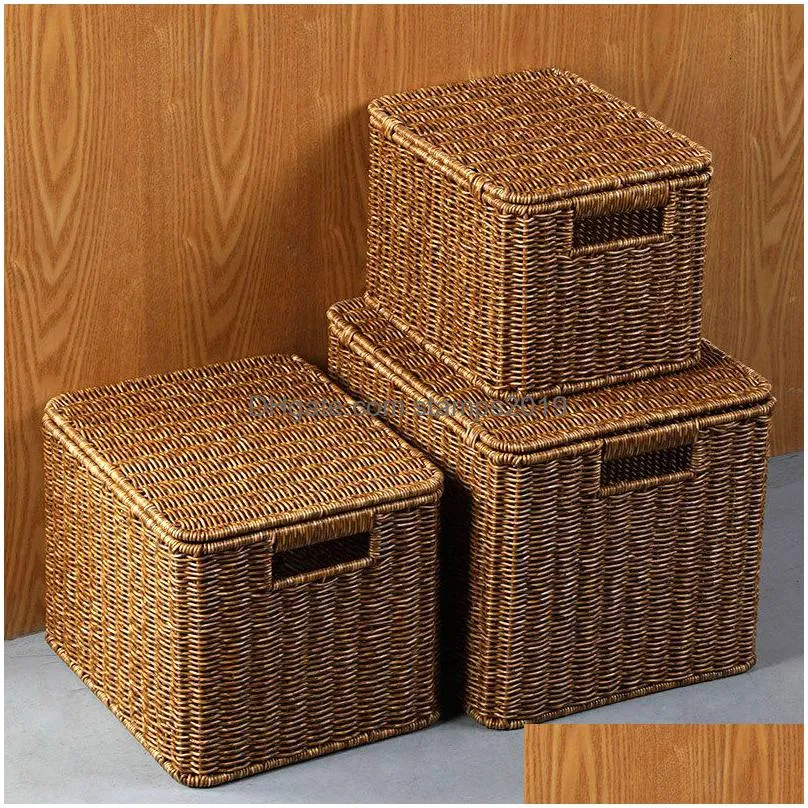 storage baskets woven basket with lid plus size sundries storage basket dustproof organizer box large storage bins cabinet wardrobe organizer