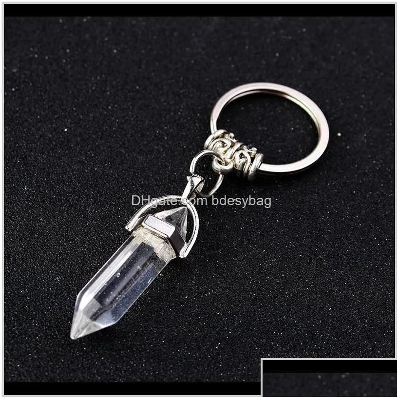 Keychains Aessories Chakra Hexagon Prism Natural Stone Keychain Key Ring Handbag Hangs Fashion Jewelry Gift W6A3L