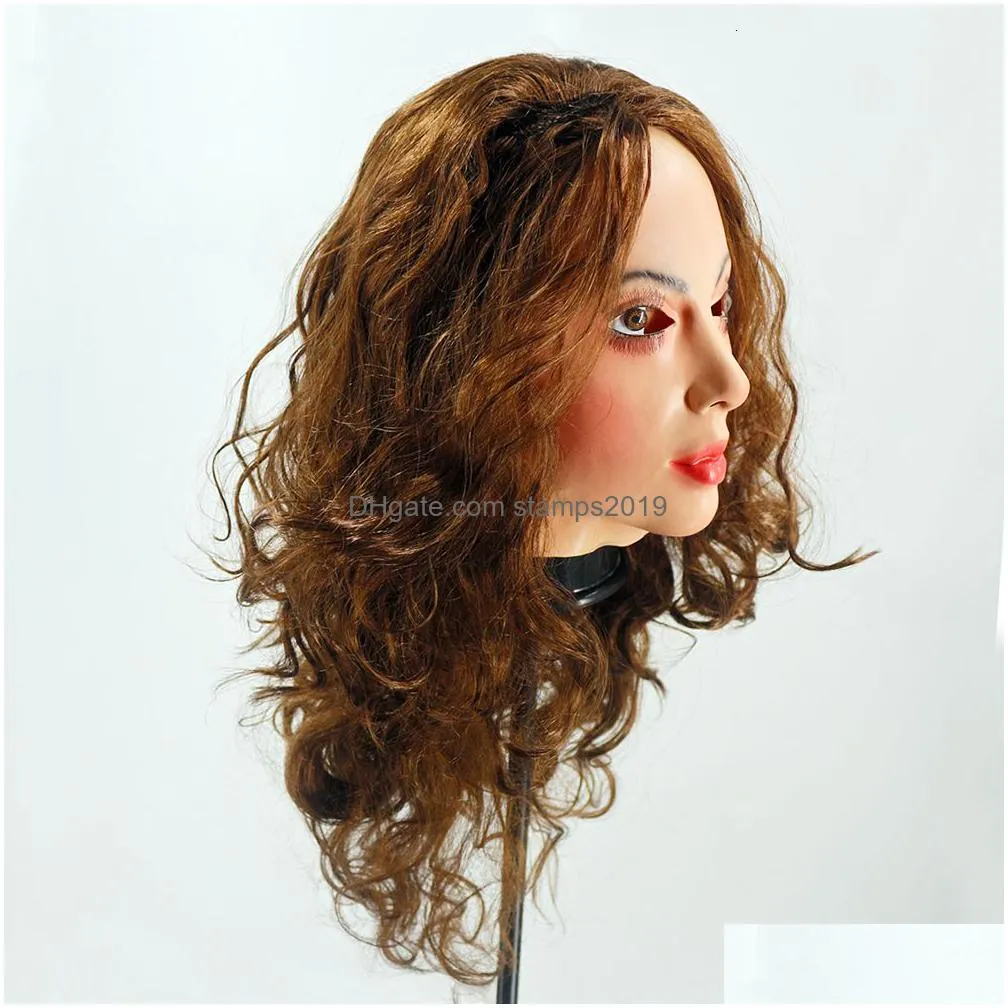 party masks realistic female latex mask woman face halloween with wig lady crossdressing sissy transgender costume 230705