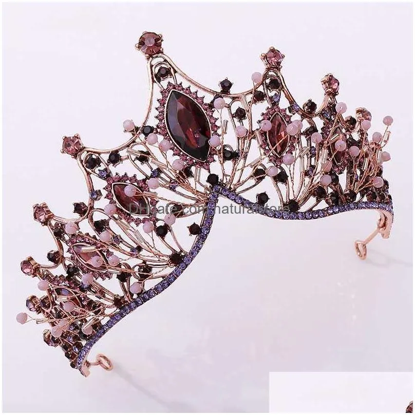 forseven retro baroque style black/purple crystal princess diadem tiaras and crown bride noiva wedding jewelry headbands 210616