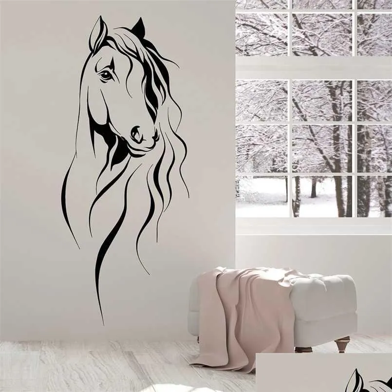 beautiful horse head wall decal pet animal art decor office vinyl stickers for living room chinese style decoration w372 211025