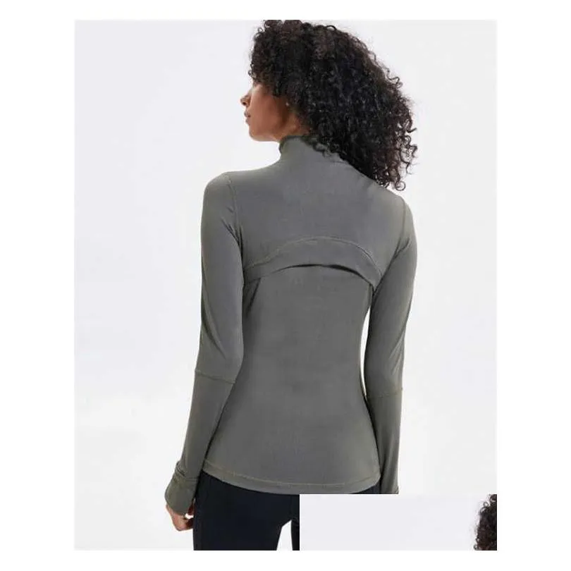 L-78 Autumn Winter Zipper Define Jacket Quick-Drying Outfit Yoga Clothes Long-Sleeve Thumb Hole Training Running Jacket Women Piglulu