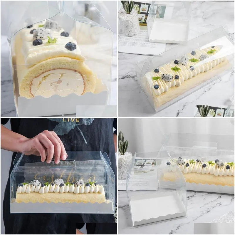 Gift Wrap Transparent Cake Roll Packaging Box With Handle Eco-Friendly Clear Plastic Cheese Baking Swiss Roll1 Drop Delivery Home Ga Otygd