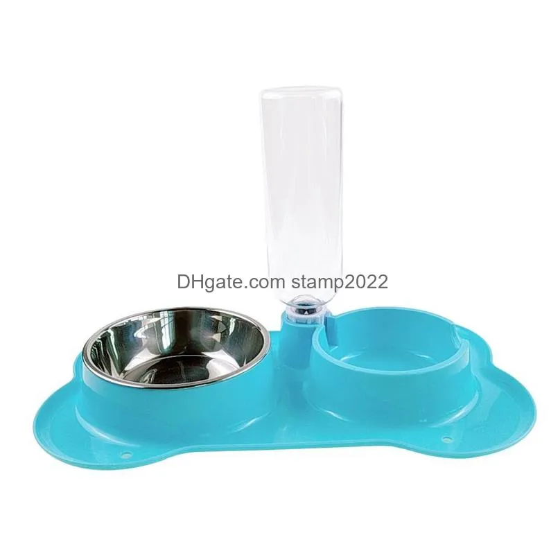 3pcs bone shape stainless steel dog bowl double drinking bowls feeder 1299 d3