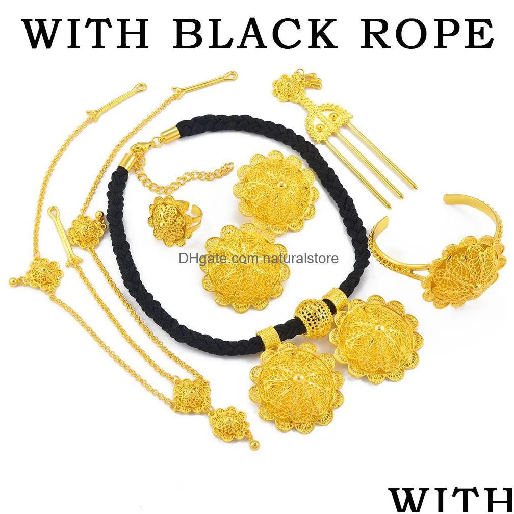 wedding jewelry sets anniyo ethiopian sets necklaces earrings ring bracelets hairpins head chains african eritrean weeding productss #300306