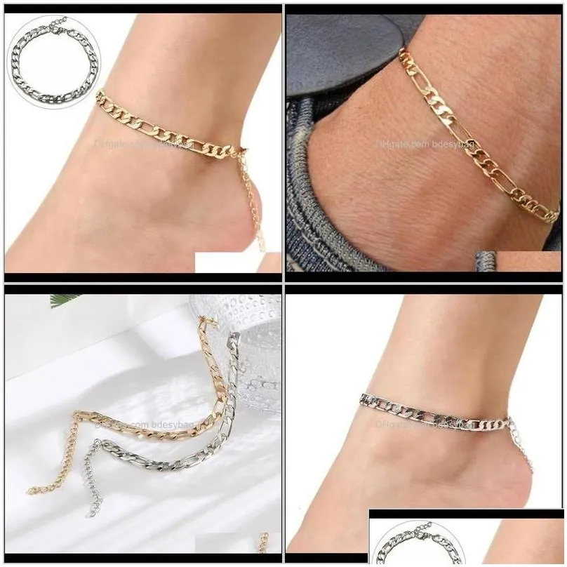 Anklets Small  Flat Chain Mens And Womens Beach Jewelry Figaro Anklet Zbceh