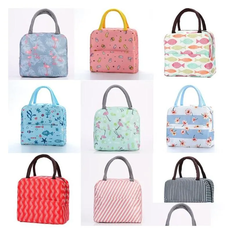 storage bags lunch oxford thermal insated lunchbox tote cooler bag bento pouch lunchcontainer school food storagebags flamingo drop dhqi8