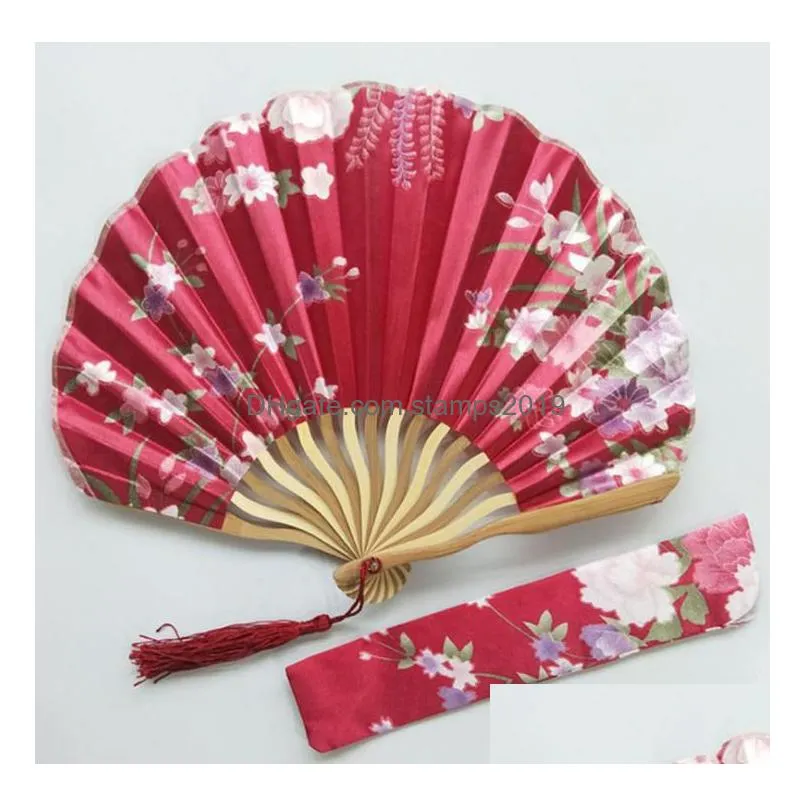 party favor 100pcs personalized cherry blossom design round cloth folding hand fan with gift bag wedding gifts sn2404 drop delivery dhbtw